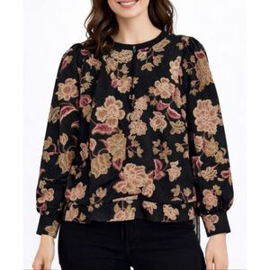 Maison D’Amelie NWT black floral puff sleeve sweater size small